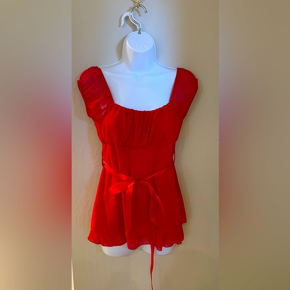 Stylish Red Top with Sheer Details
